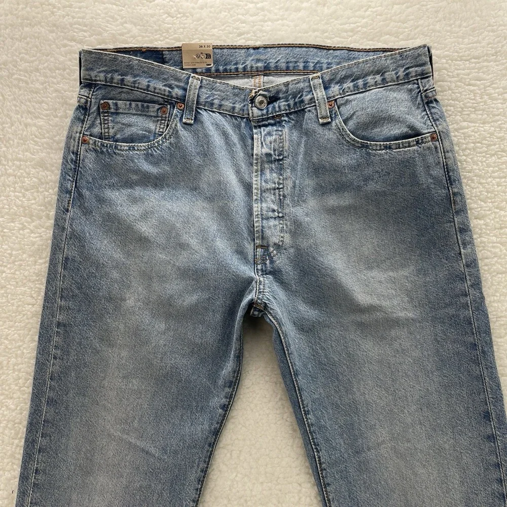 Levis 501 Jeans Mens 36x30 Blue Original Button Fly Medium Wash Denim Grunge New